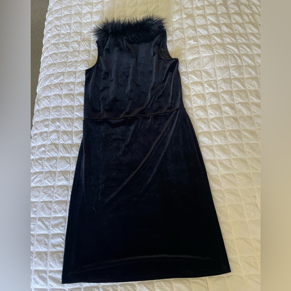Elegant Black Sleeveless Velour Dress with Faux Fur Collar - Picture 4 of 4